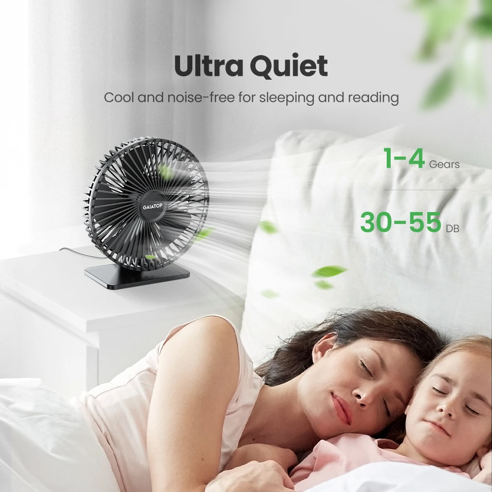

GAIATOP Desk Fan Portable USB Fan 90° Adjustable Cooling Fan Mute 4 Speed Adjustment Ultra Quiet Suitable For Home Desk Office