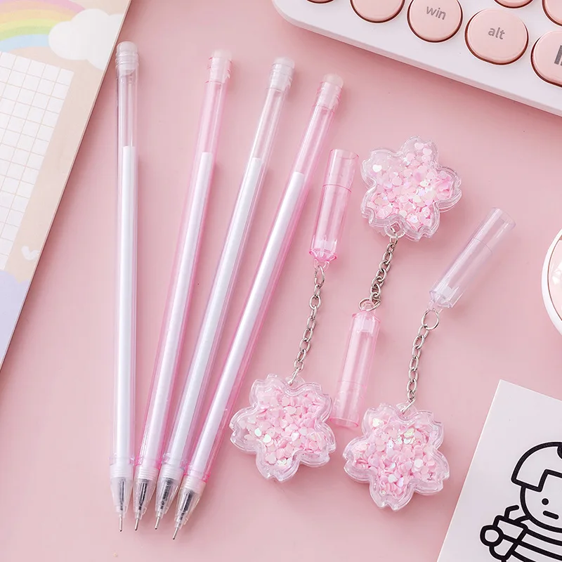 24 Pcs Wholesale Pink Flower Pendant Neutral Pens Cute Small Fresh Black 0.5MM Signature Pen Student Stationery