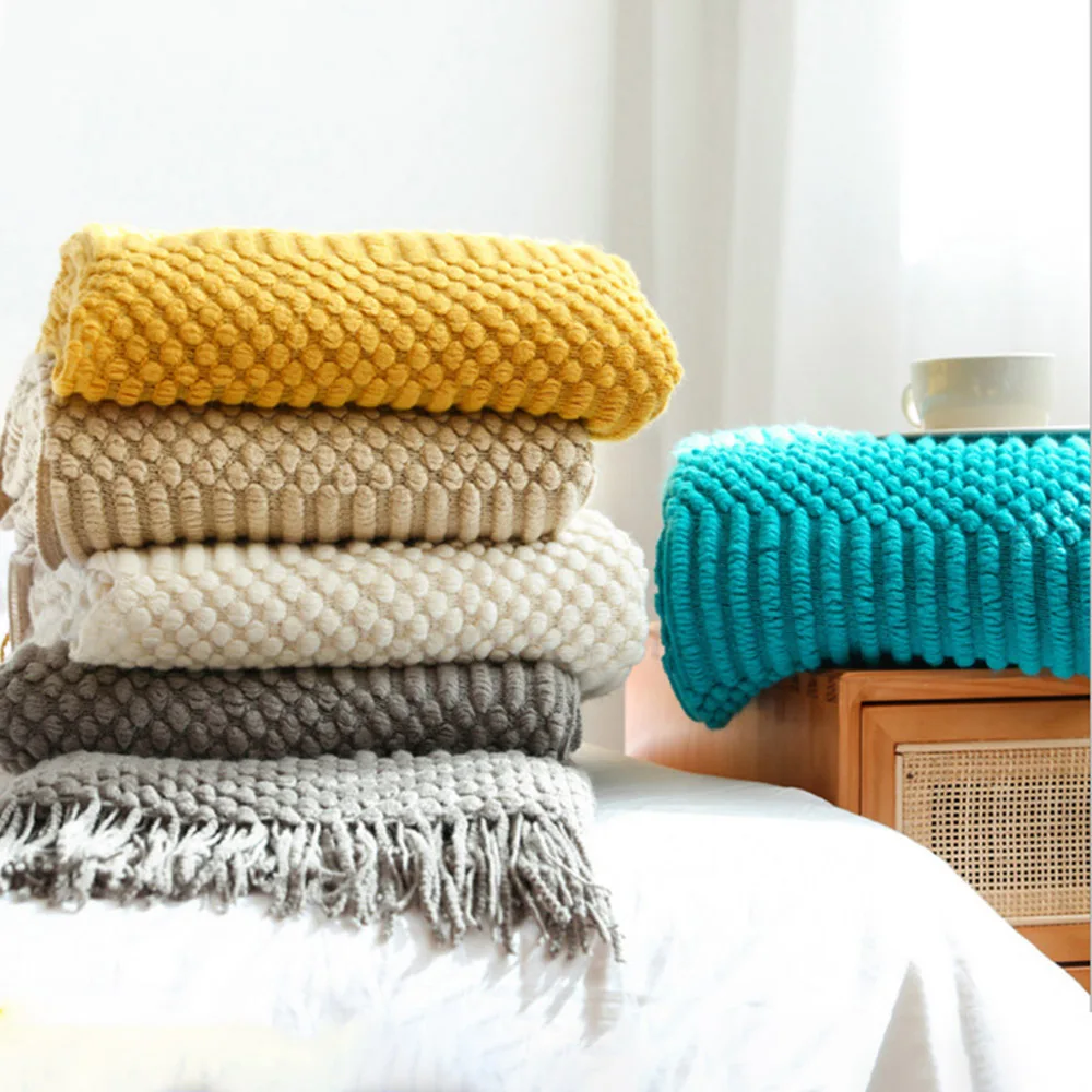 

Soild Color Blanket for Sofa Hotel Bed Linen Plaid Tassel Shawl Homestay Imitation Cashmere Sofa Cover Bedspread on The Bed