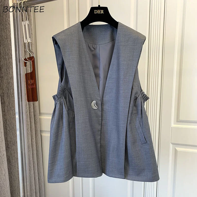 

Vests Women Chic Sleeveless Temperament Summer Single Button Design Black All-match Waistcoats Outerwear Cozy Office Female New