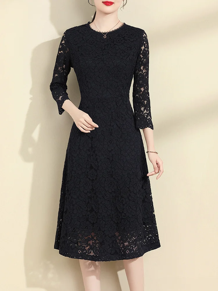 Ink Painting Qinghua 2024 New Winter clothes Elegant Lace Dress Fashion Slim fit Waist Hugging All-Matching A Word Base Skirt