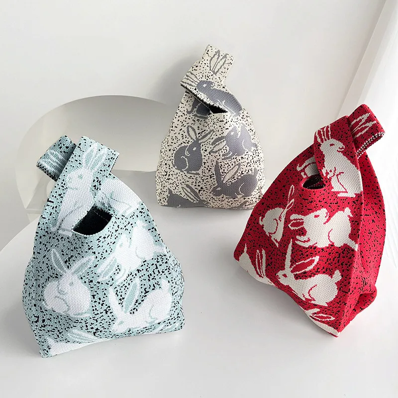 

Woman Rabbit Spot Leopard Vest Bag Versatile Simple Cosmetic Bag Tote Clutch Bag Color Knitting Bag Casual Art Walking Handbag