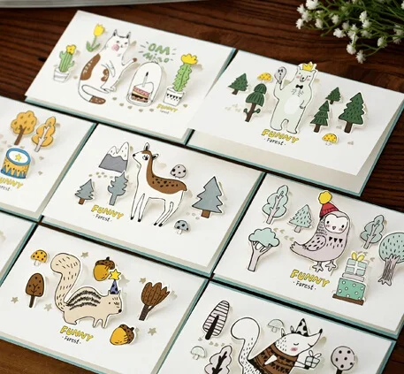 

1PACKS New Vintage Creative 3D Forest Animal Series Creative Greeting Card Set With Envelope Christmas Cards Bookmark