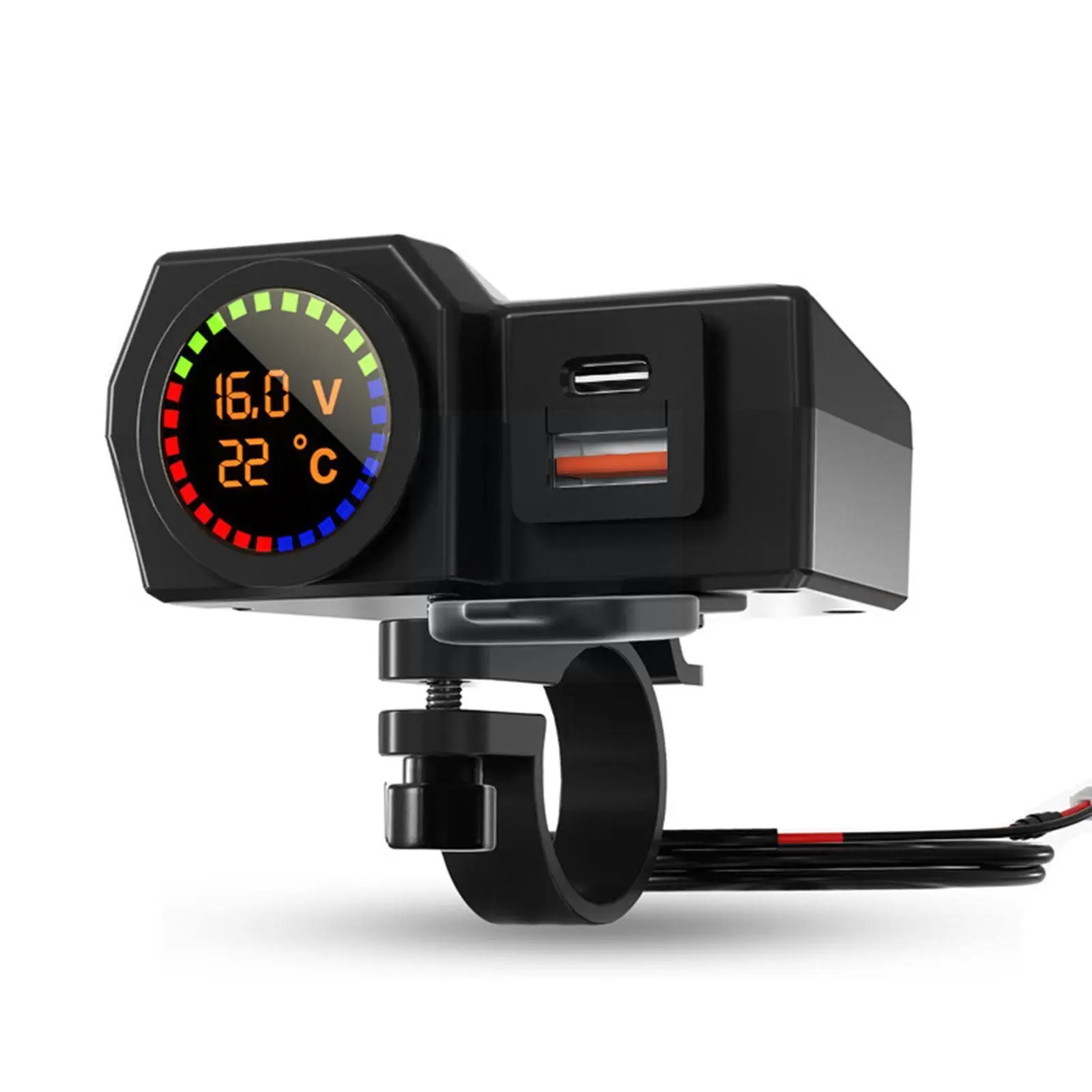 

USB Motorcycle Charger with Voltmeter Thermometer Digital Cigarette Motorcycle PD Handlebar Port Socket Display USB Lighter P2Q0