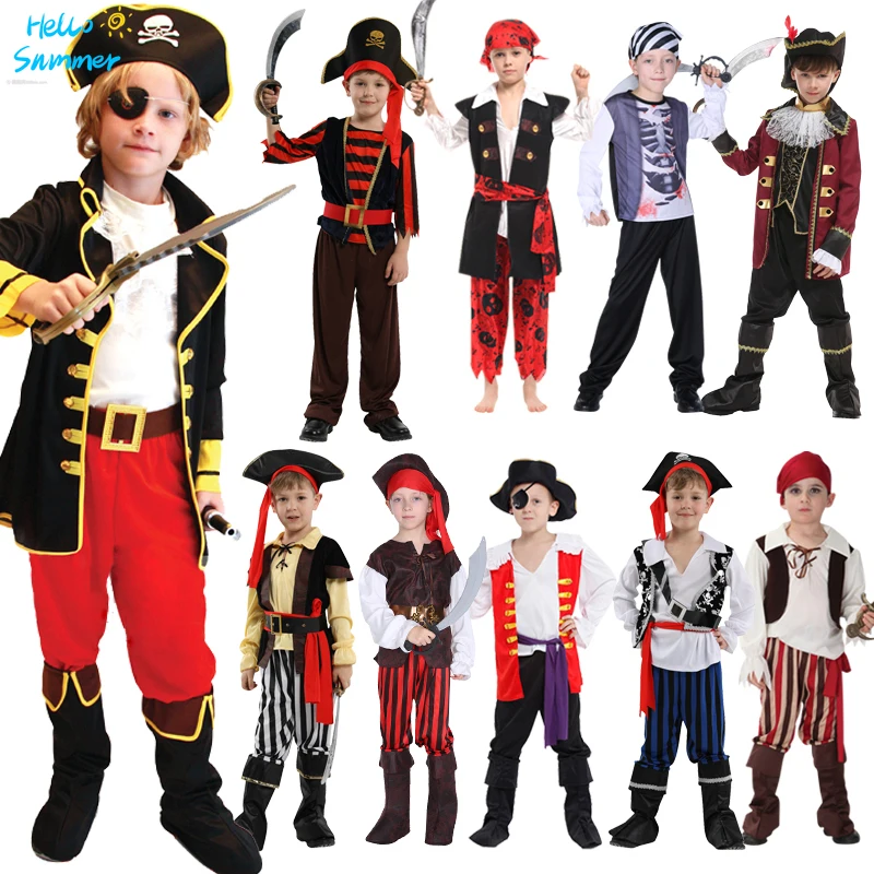

Halloween Children's Pirate with shoes hat belt Costume Ball Shows Costumes Boys and Girls Caribbean Pirate Captain Clothes Sets