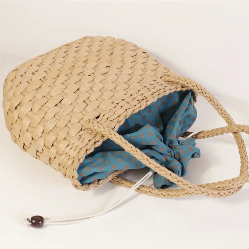 Eco Friendly Hand-woven Soft Handle Ladies Tote Vintage Rattan Woven Sea Handbag Straw Summer Beach Bag for Women