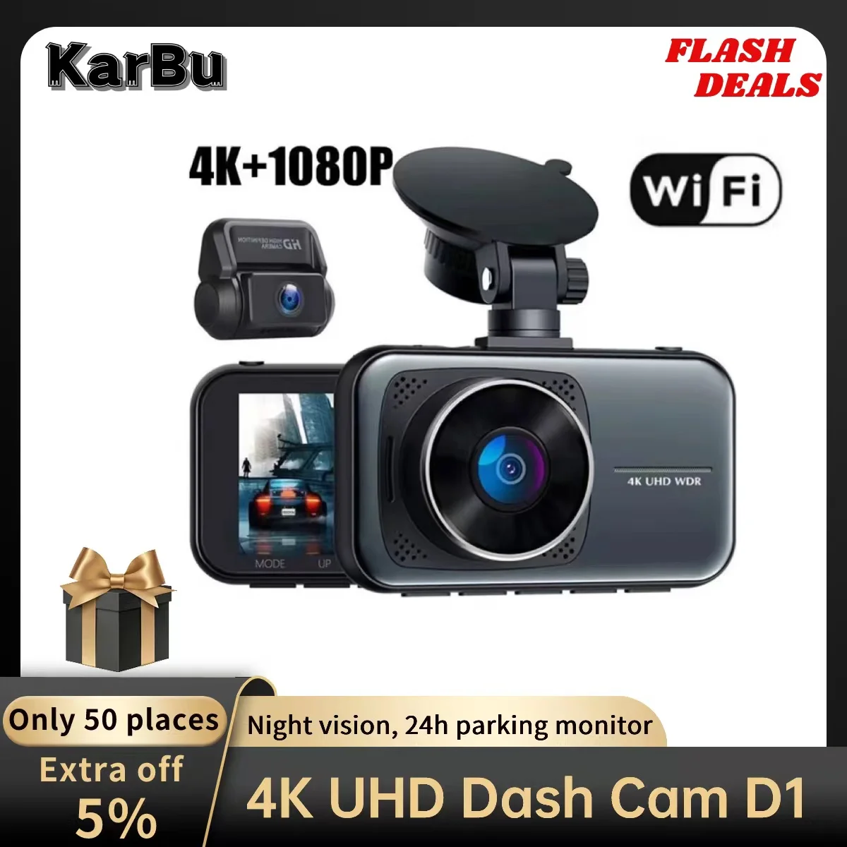 Dash Cam For Car 4K Night Vision Dual Camera Dashcam WIFI 24h Parking Monitor 170° dvr Front And Rear 2 dvrs Back Video Recorder