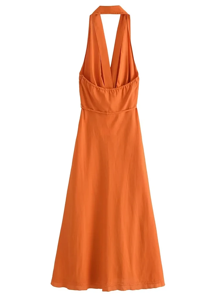 KAOPU ZA женское платье с галстуком бретелькой через шею боковой молнией и открытой