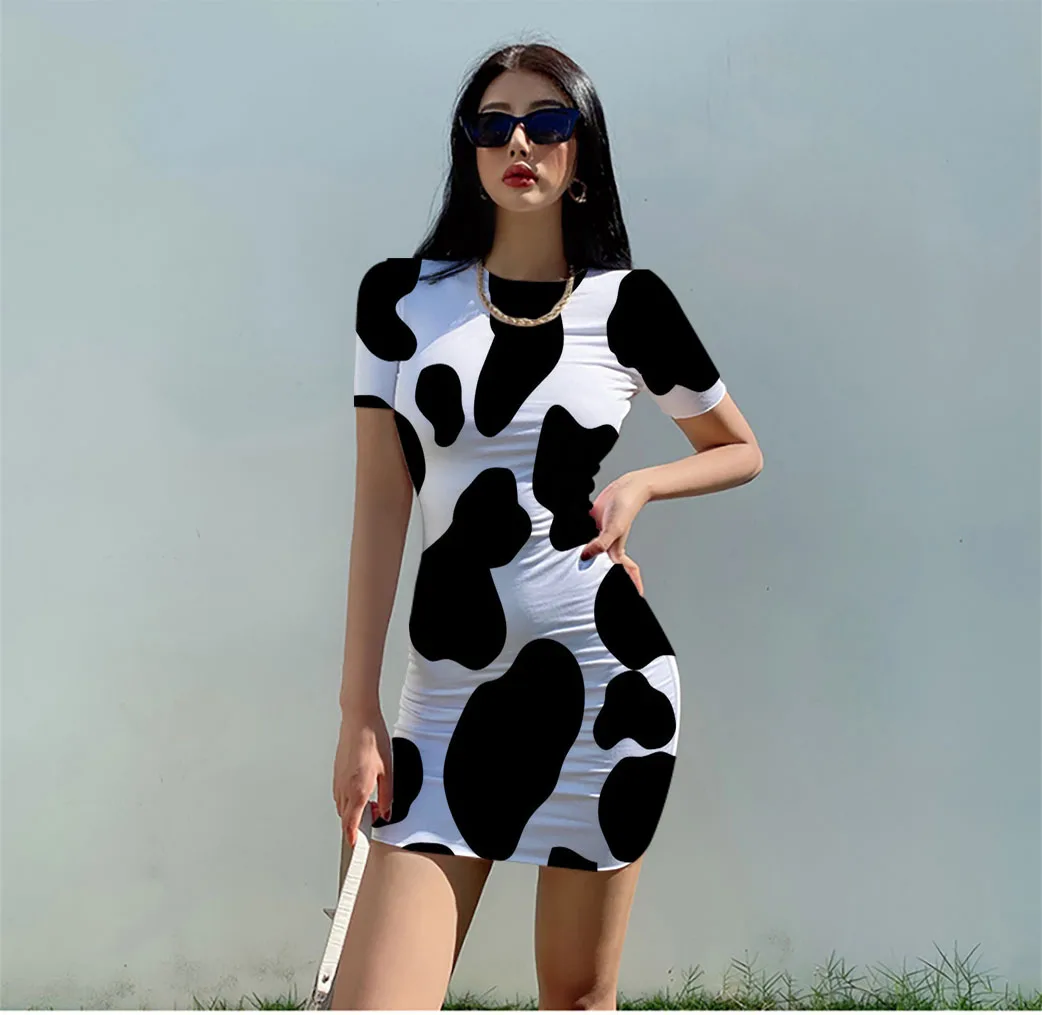 

Women's Dress 2022 Autumn New European And American Style Fashionable Sexy Slim O-neck Short Sleeve Zebra Pattern Dress