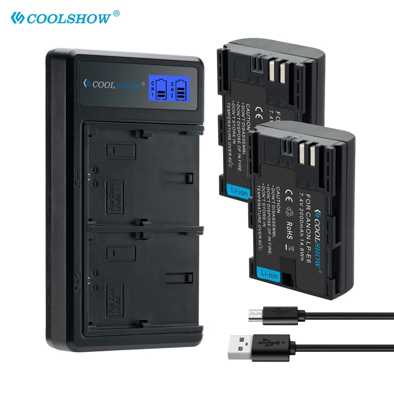 Зарядное устройство для Canon EOS 6D 7D 80D 70D 60D 5D MarkII III IV LP-E6 18-200IS Kit 5D Mark III 2000 мАч