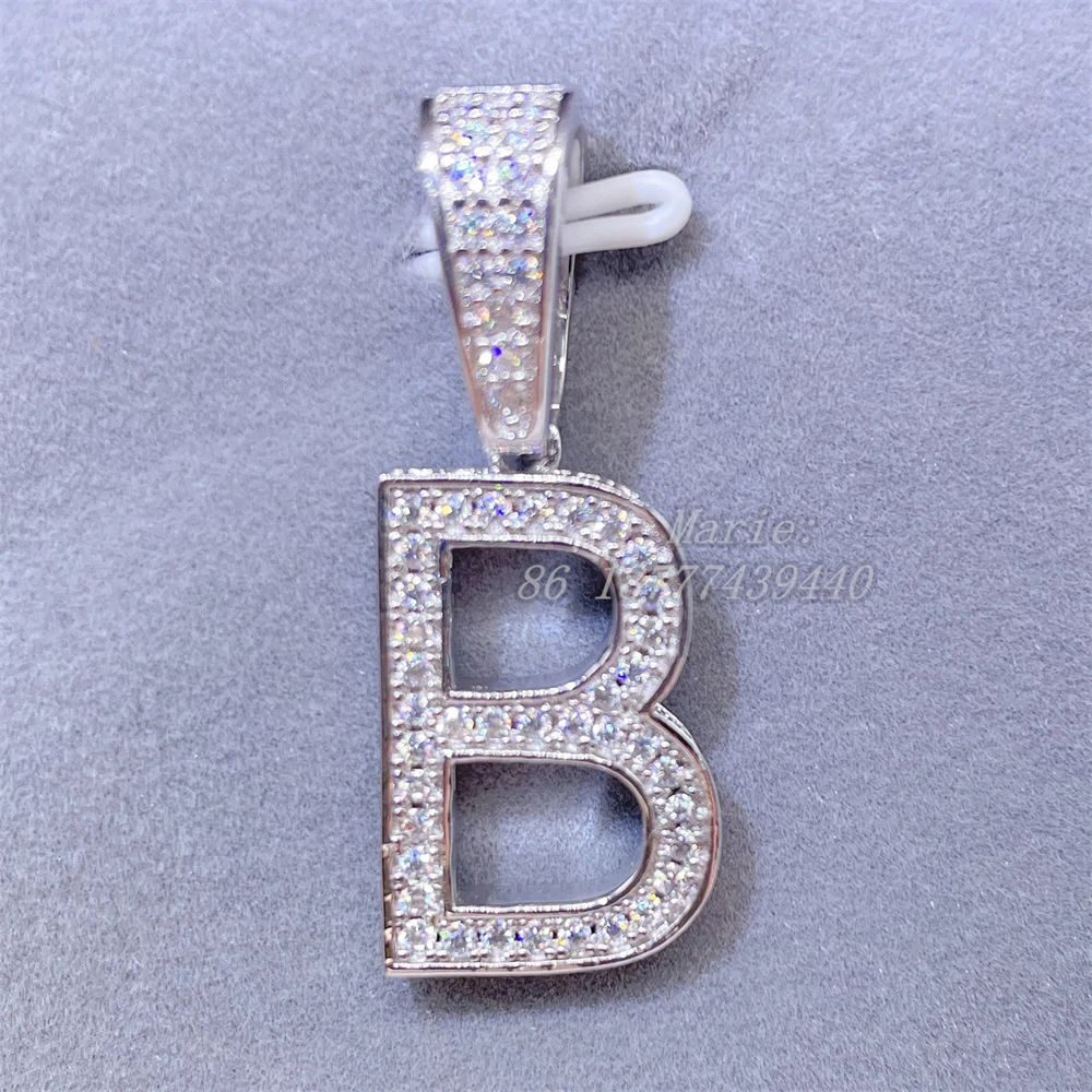 

S925 Moissanite Diamond Letter Pendent Initial Necklace With 3mm Rope Chain Letter Pendant For Baby Fashion Hiphop Jewelry