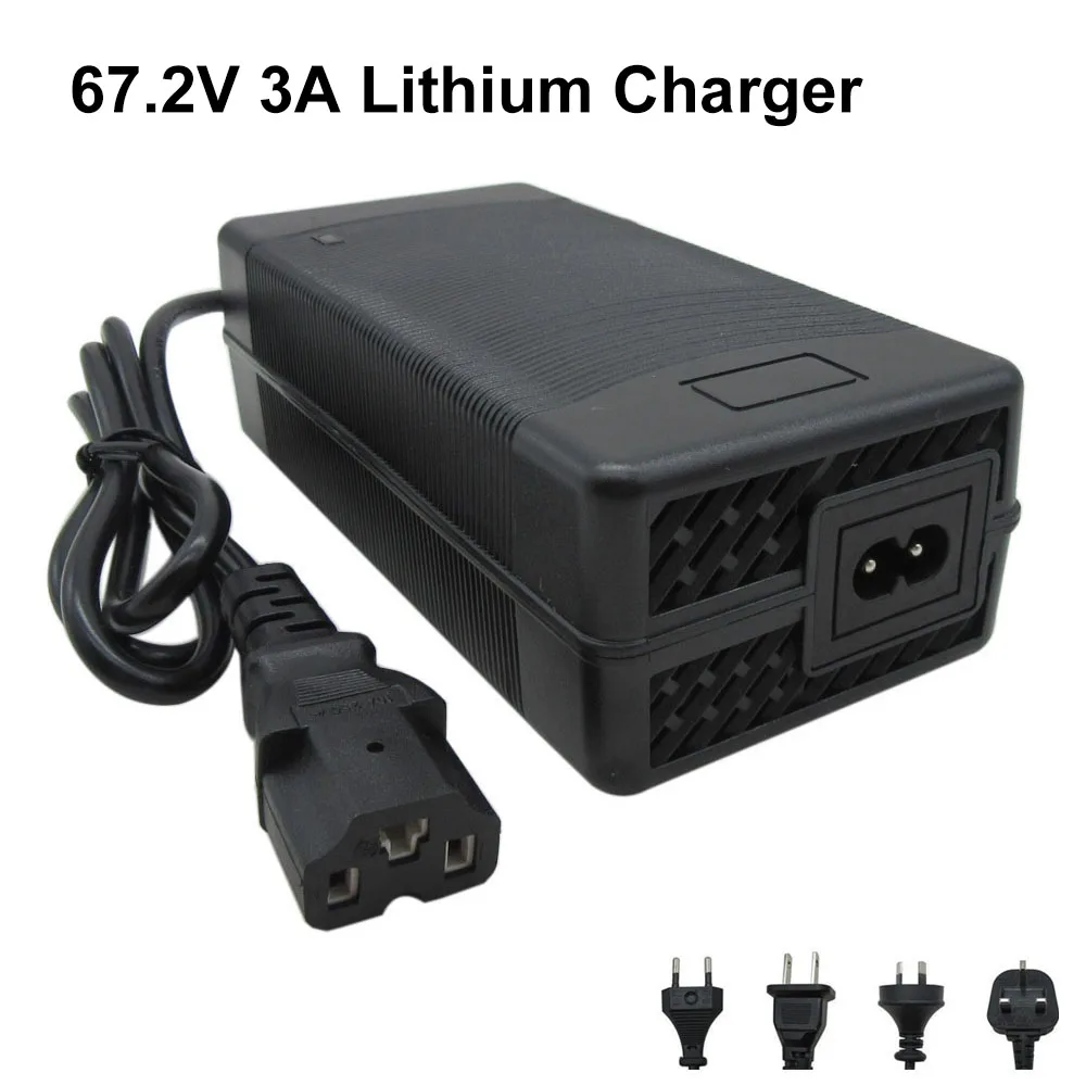 

67.2V 3A Li-ion Ebike Charger 16S 60V 60 Volt 3A E Bike Electric Bicycle Scooter Lithium Chargers T/PC/IEC 3Pin Connector