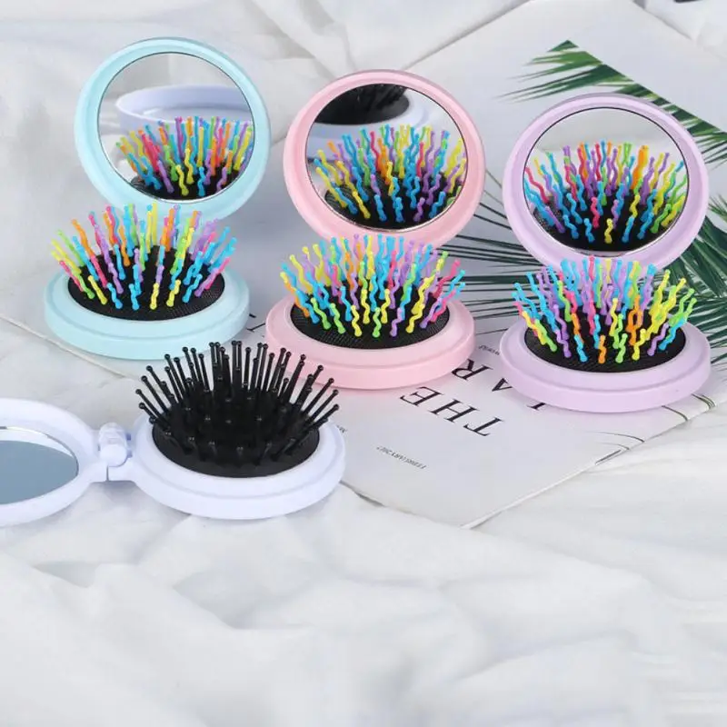 

1Pcs Folding Air Bag Comb With Mirror Travel Clamshell Hairbrush Hairdressing Hair Care Massage Relax Comb Cosmetic Styling Tool
