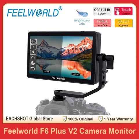 FEELWORLD F6 PLUS V2 6-дюймовый сенсорный экран 3D LUT DSLR камера полевой монитор IPS FHD 1920x1080 Видеофокусировка Помощь с наклонным рычагом