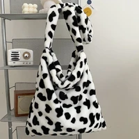 fashion print bags for women 2022 soft plush shoulder bags female large capacity travel underarm bag winter warm fluffy totes