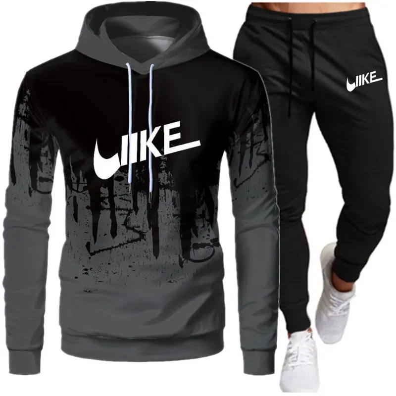 Spring New Men's Set Brand Alphabet Fashion Set Casual Pullover Sportswear 2-piece hooded Sweatshirt+sweatpants set