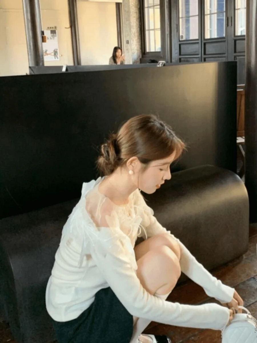 Girdear с белым воротником новый осенне-зимний нежный трехмерный перьевой белый