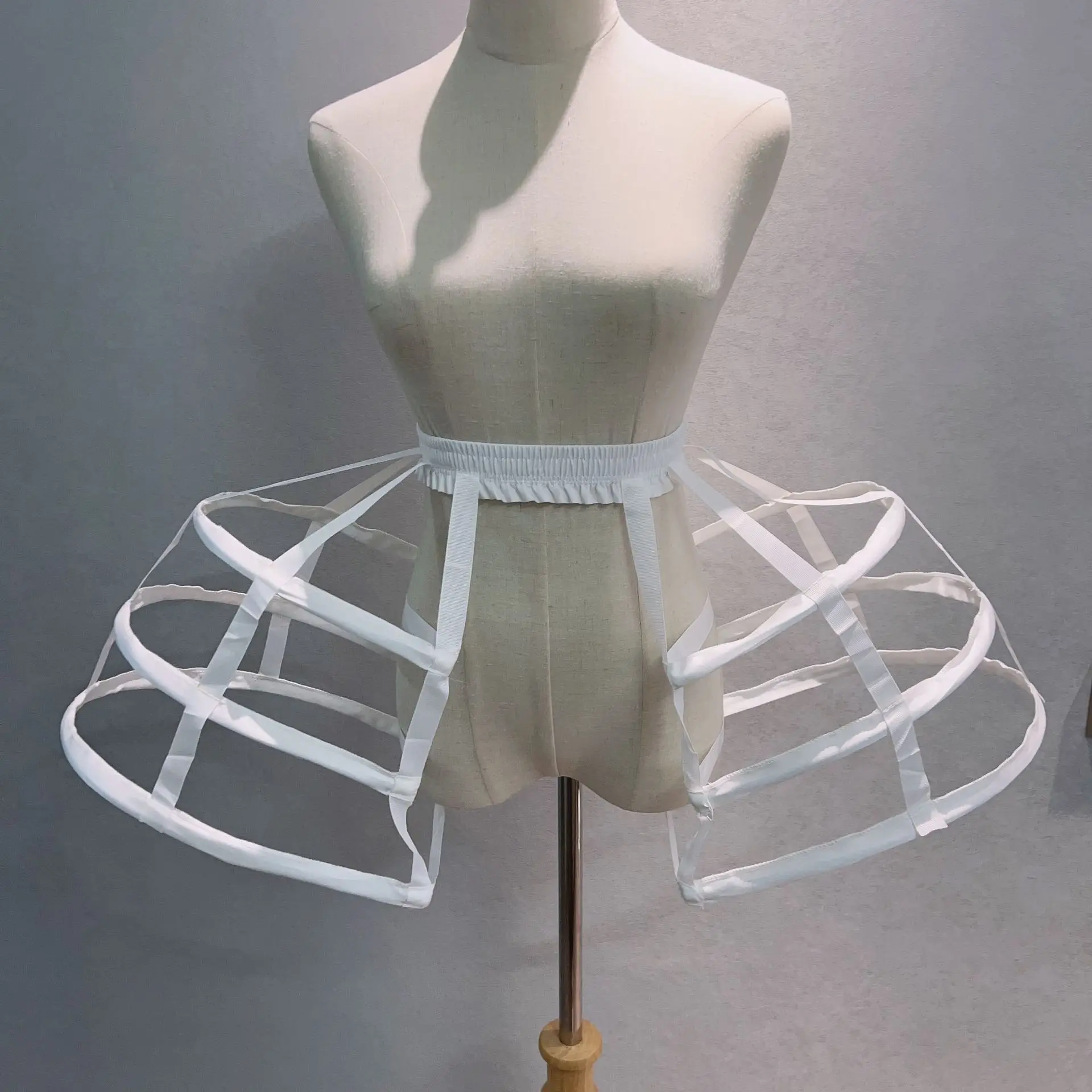 White  Pannier Petticoat Women Victorian Bustle 3-Hoop Hollow Cages Skirt Cosplay Lolita Underskirt Crinoline