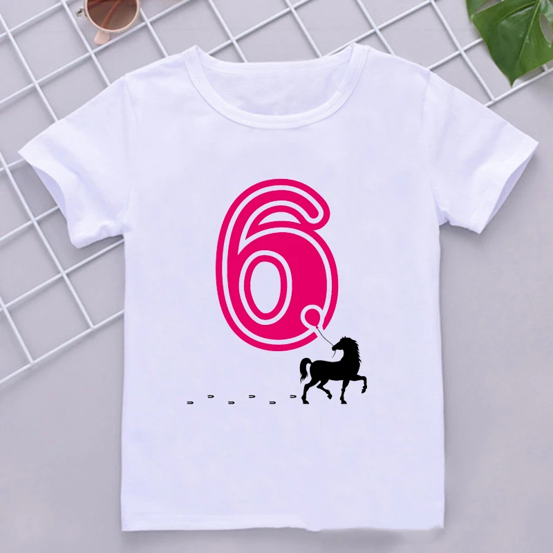 Horse Birthday Party Kids T-Shirt 4-12 Years Old Girls Cute Gift Tee Casual Funny Boys Tshirt Kids Birthday Clothing,Drop Ship