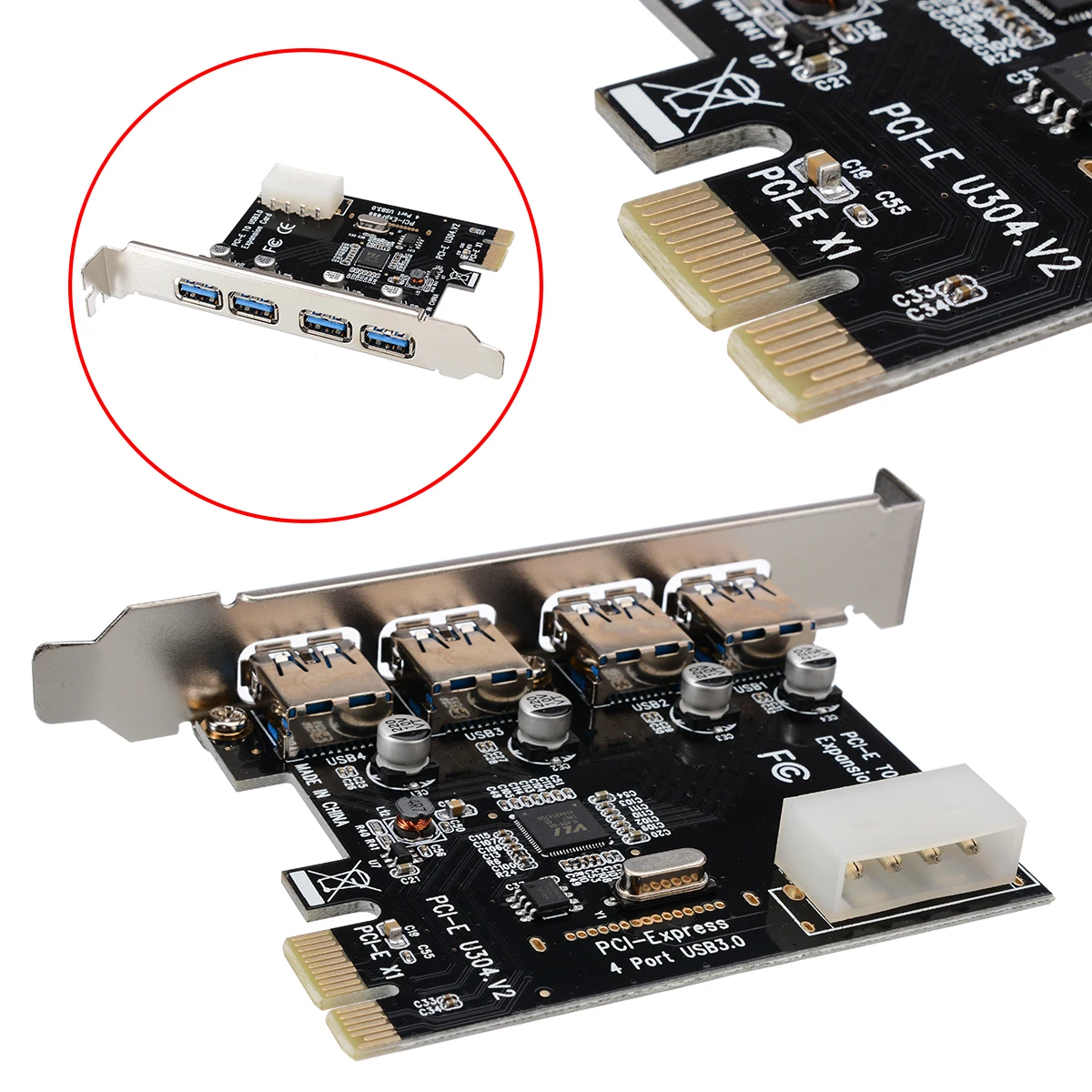 

1pc 4 Port USB 3.0 HUB PCI-E Adapter 5.0 Gbps Hight-Speed Expansion Card For Desktop PCI-E To USB 3.0 Connectors For Windows XP