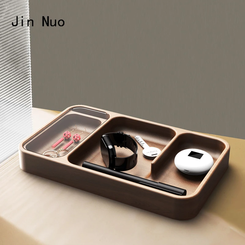 

Rectangle Solid Wood Tray Living Room Coffee Table Black Walnut Wood Multifunction Storage Trays Decorative Bedroom Organizer