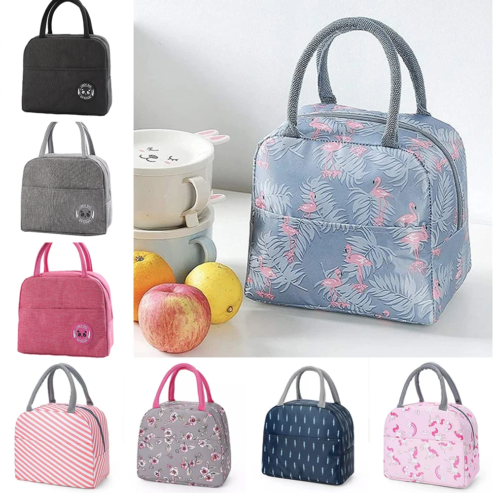 

Child Portable Lunch Bag Picnic Insulated Cooler Bento Box Tote Pouch Student Dinner Food Thermal Bags Solid Color Flamingo Pack