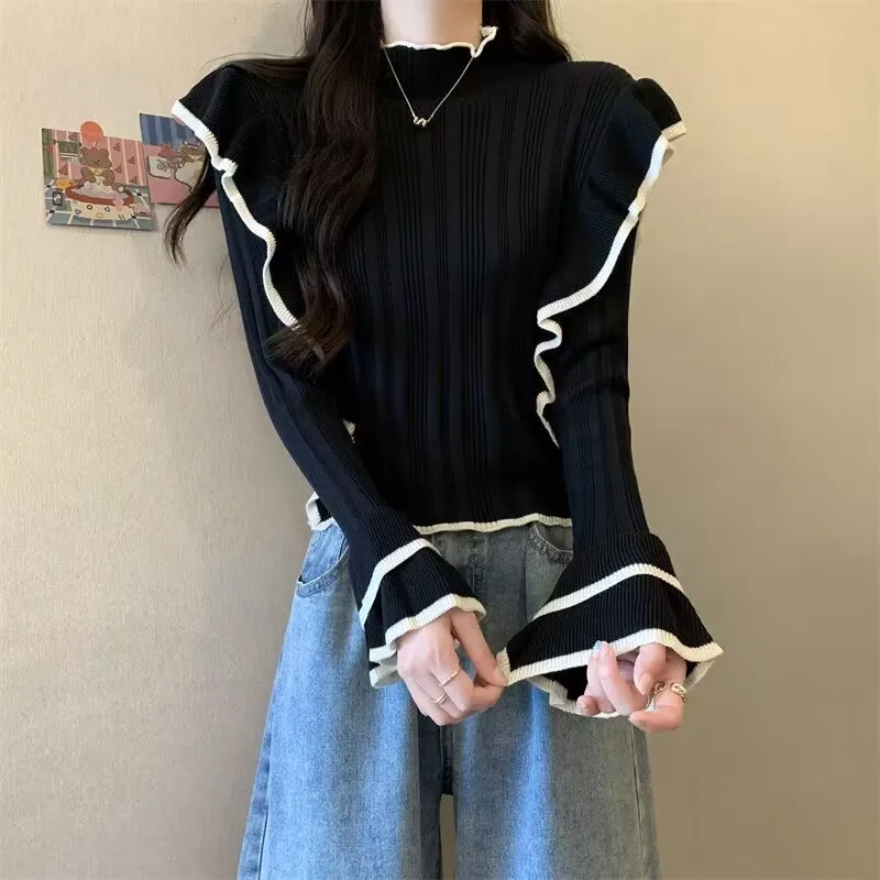 Женский трикотажный свитер-водолазка элегантная облегающая вязаная кофта с