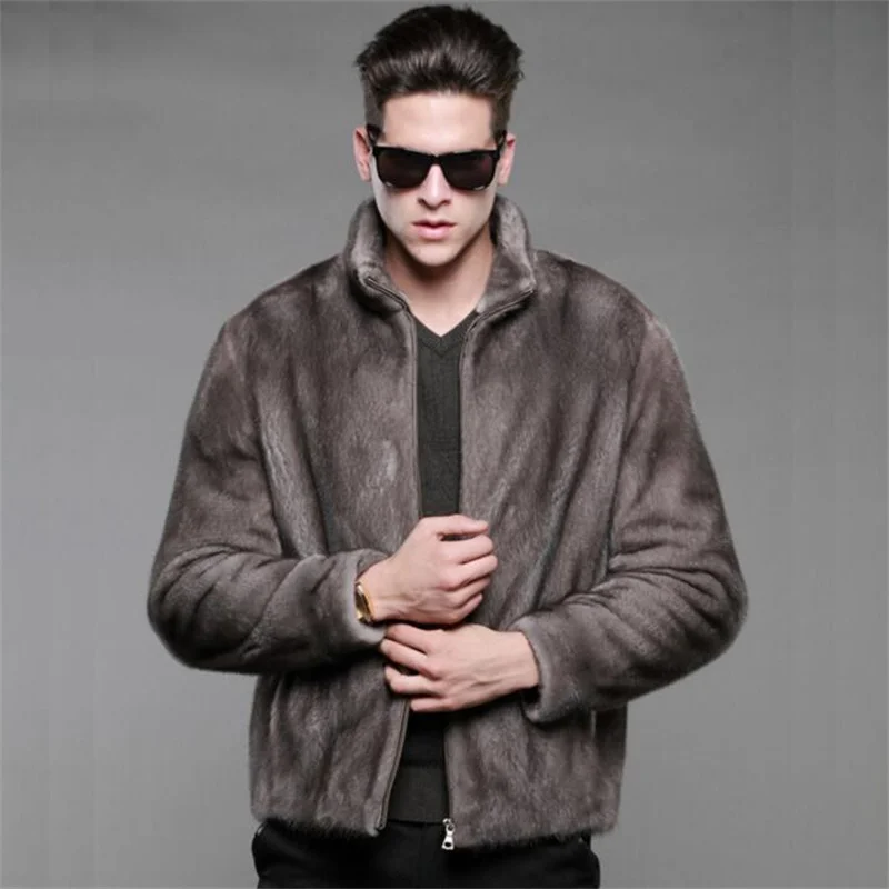 Autumn faux mink fur leather jacket mens winter thicken warm stand collar fur leather coat men loose jackets fashion B202