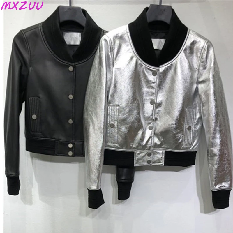 Женская короткая бейсбольная локомотивная куртка модная трендовая серебряная