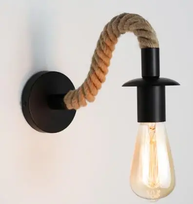 

E27 Vintage Hemp Rope Wall Lamp Wood Wall Lamp Indoor Room Loft Industrial Sconce Bedside light Outdoor Corridor Wall Lights