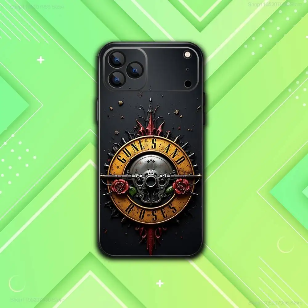Фото G-Guns N Cool Roses для iPhone 11,12,13,14,15,16,17, Plus,E,Air,Pro,Max,Mini Черный мягкий чехол для телефона №5