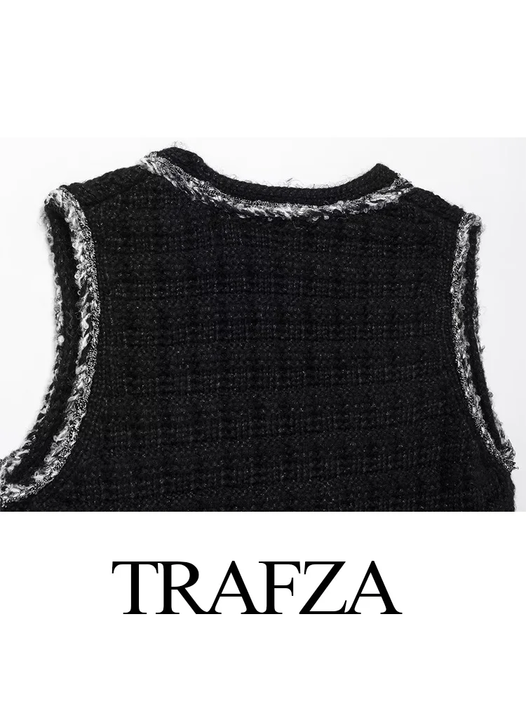 TRAFZA осенний женский элегантный жилет с v-образным вырезом без рукавов вязаные