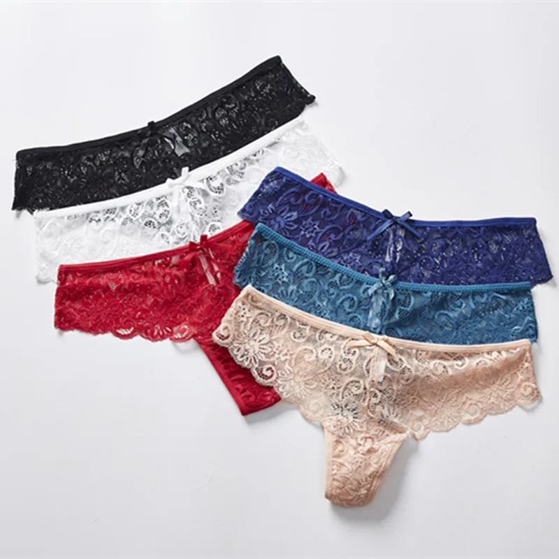 

6Pcs Graceful Soft Seamless Charming T-back Sexy Lace Hollow Females G-strings Comfortable Clipping Breathable Womens Thongs