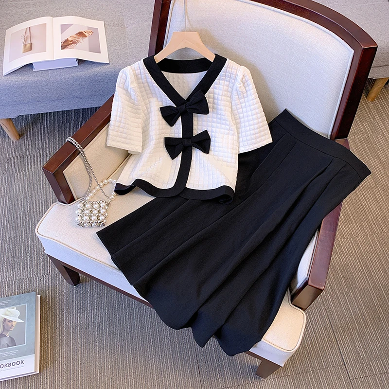 

Женское платье с коротким рукавом и бантом, летнее платье из двух предметов в стиле знаменитостей