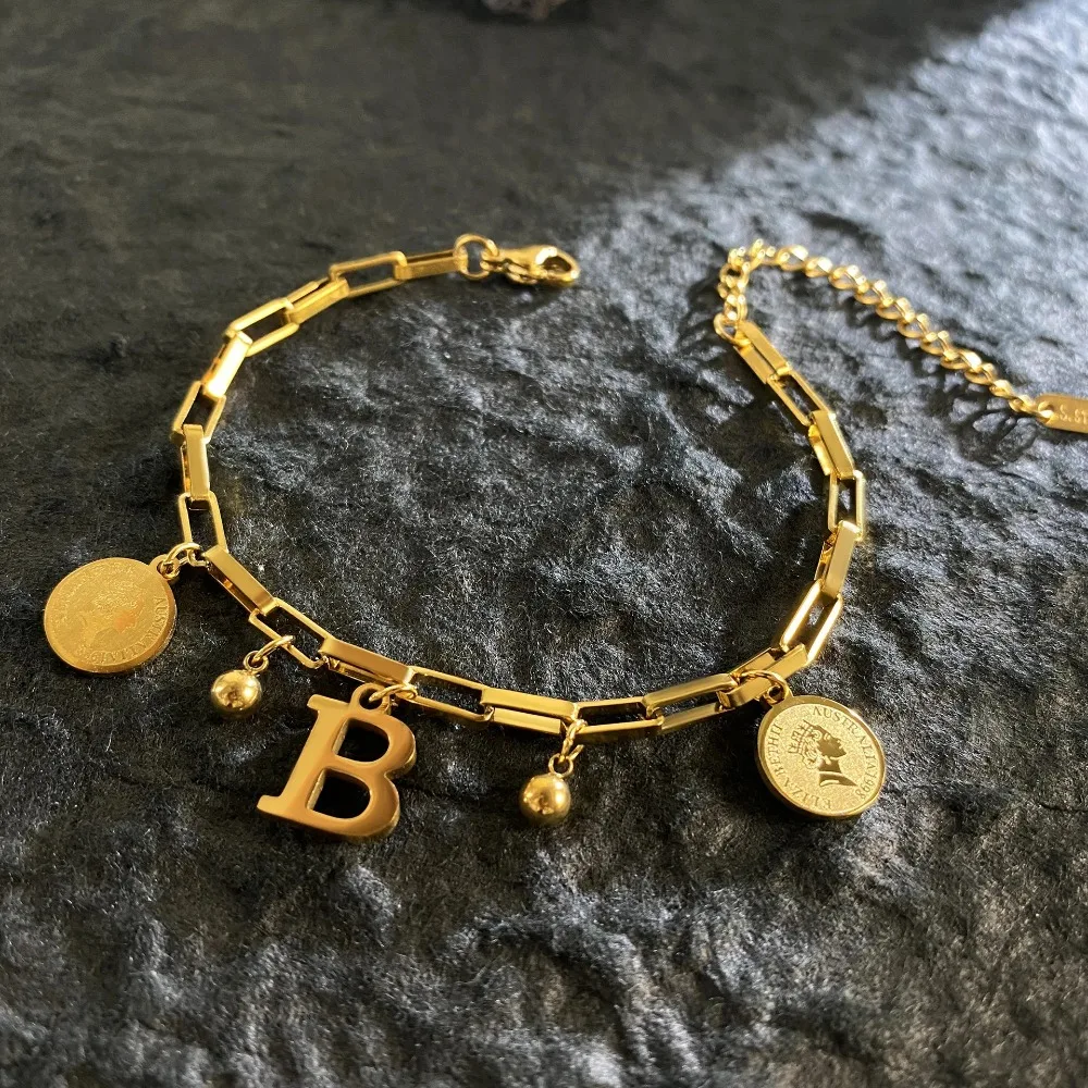 Женский позолоченный браслет из нержавеющей стали с монетами