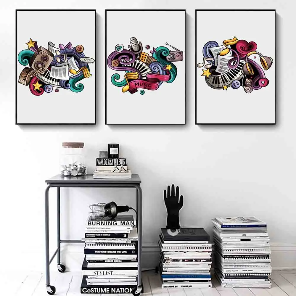 Модное искусство музыкальный символ холст живопись настенное гитара микрофон