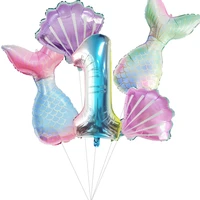 mermaid birthday party number foil balloons mermaid tail shell balloon baby shower globos wedding birthday balloons decoration