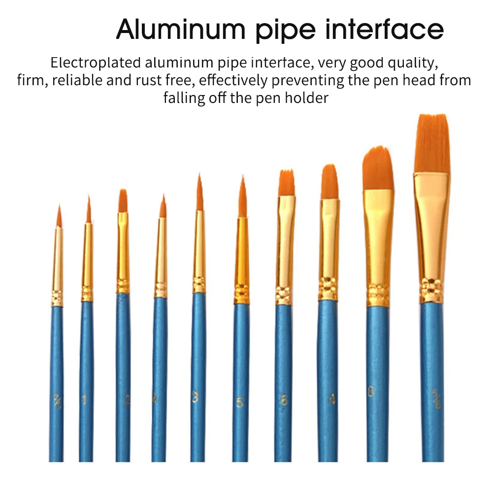 

10pcs/set Stationery Accessories For Kids Nylon Acrylic Oil Craft Round Pointed Tip Gift Watercolor Paint Brush Set Students