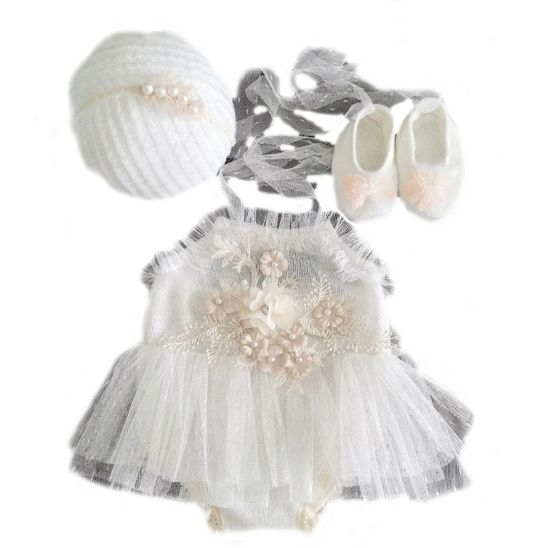 

Baby Photo Costume Hairband & Lace Tutu Dress Newborns Photo Props Outfit Photoshoot Tulle Romper Skin-Friendly Outfit