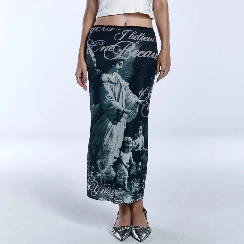 Женская длинная облегающая юбка с принтом ангела