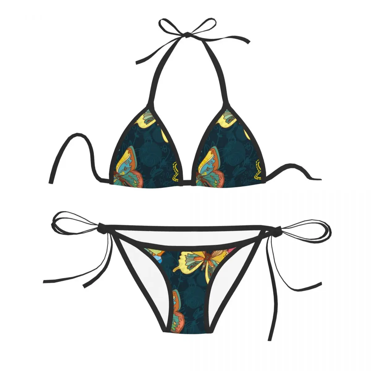 

Sexy Bikini 2023 Women Swimsuit Retro Butterflies And Flowers Bikini Set Swimwear Bathing Suit