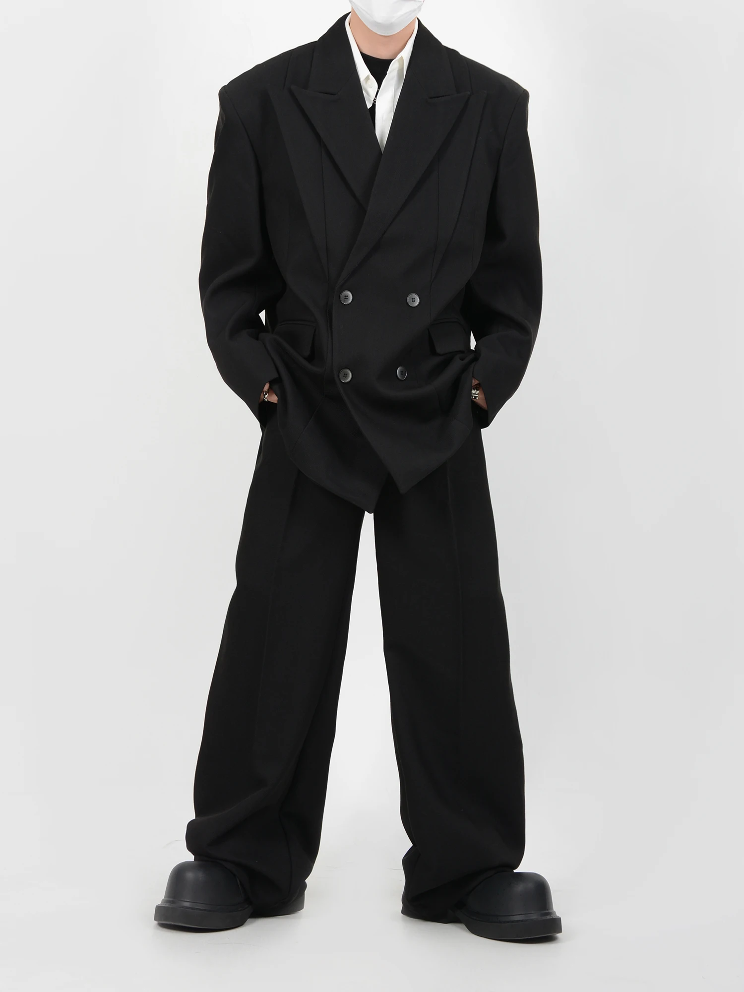 Брюки в авангардном стиле костюм из саржевого пиджака с двойным воротником брюки