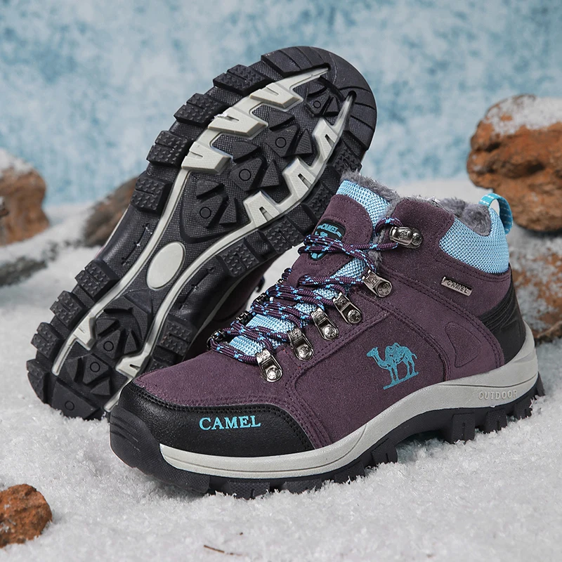 Winter Plus Warm Hiking Shoes Women Outdoor Trekking Climbing Shoes Women Sneakers Fashion Pink Snow Boots Woman Mountain Shoes