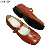 women split toe ninja tabi cow leather flats woman mary janes loafers soft genuine leather retro pumps real leather lady shoes