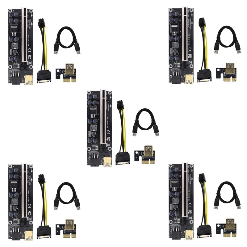 

5X VER009S Plus PCIE Riser Card Ver 009S Sata 15 Pin To 6 Pin Express 1X 4X 8X 16X Adapter Extender Mining Miner