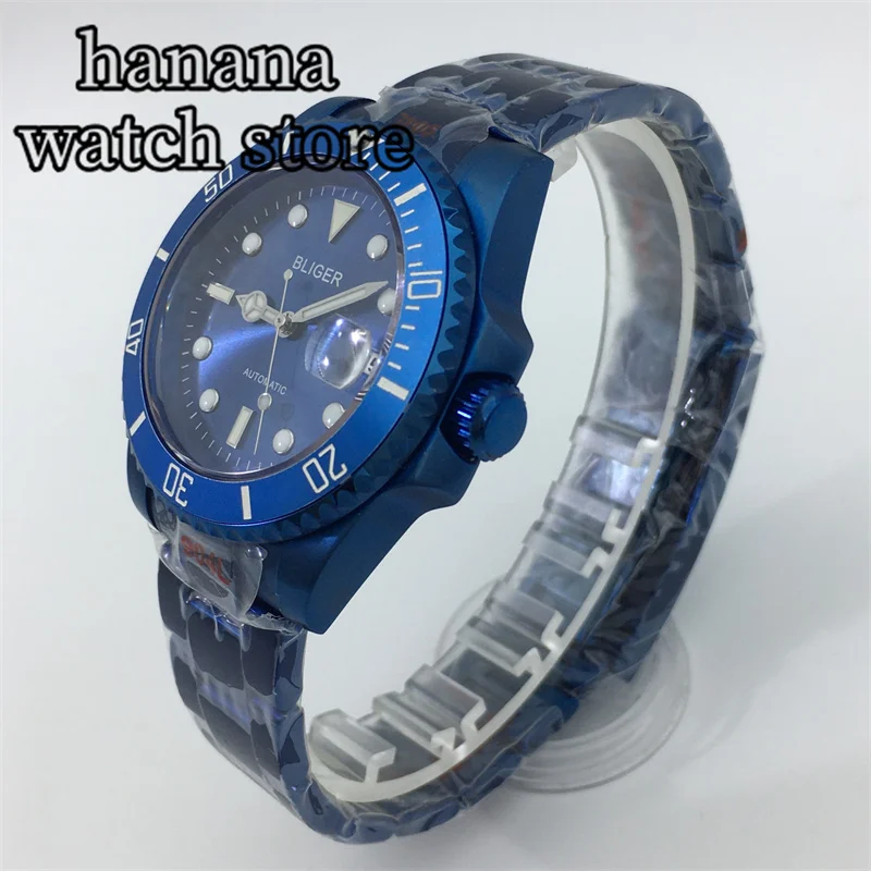 Мужские механические водонепроницаемые часы с синим сапфировым стеклом 40 мм