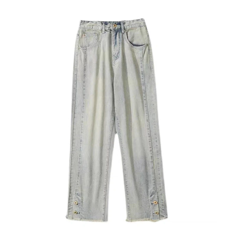 Men's Jeans High Street Hip Hop Frayed Breasted Straight Loose Jeans Y2k Pants Men Korean Fashion Streetwear Jeans Aestethic