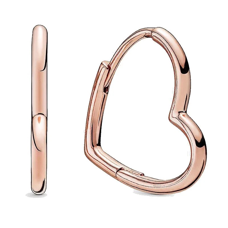 

Original Sparkling Rose Asymmetric Heart Hoop Earrings For Women 925 Sterling Silver Wedding Gift Fashion Jewelry