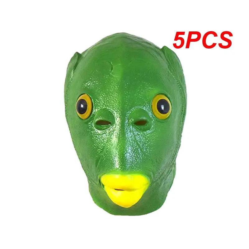 

5PCS Halloween Funny Cosplay Costume Mask Unisex Adult Carnival Party Green Fish Head Mask Headdress Suitable For Fancy Dress