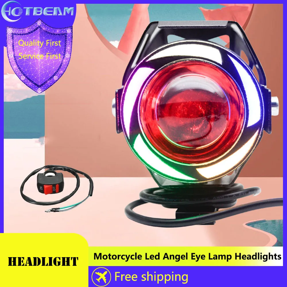 

2PCS 125W Motorcycle Headlight U7 LED Moto Driving Auxiliary Lamp Fog Spot Head Light Moto Accessories Angel Eye RGB Spotlights